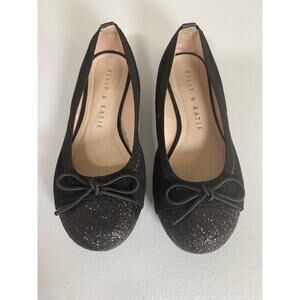 Kelly & Katie Flats‎ Girl's 12M Black Fiona Faux Suede Glitter Capped Toe w/ Bow